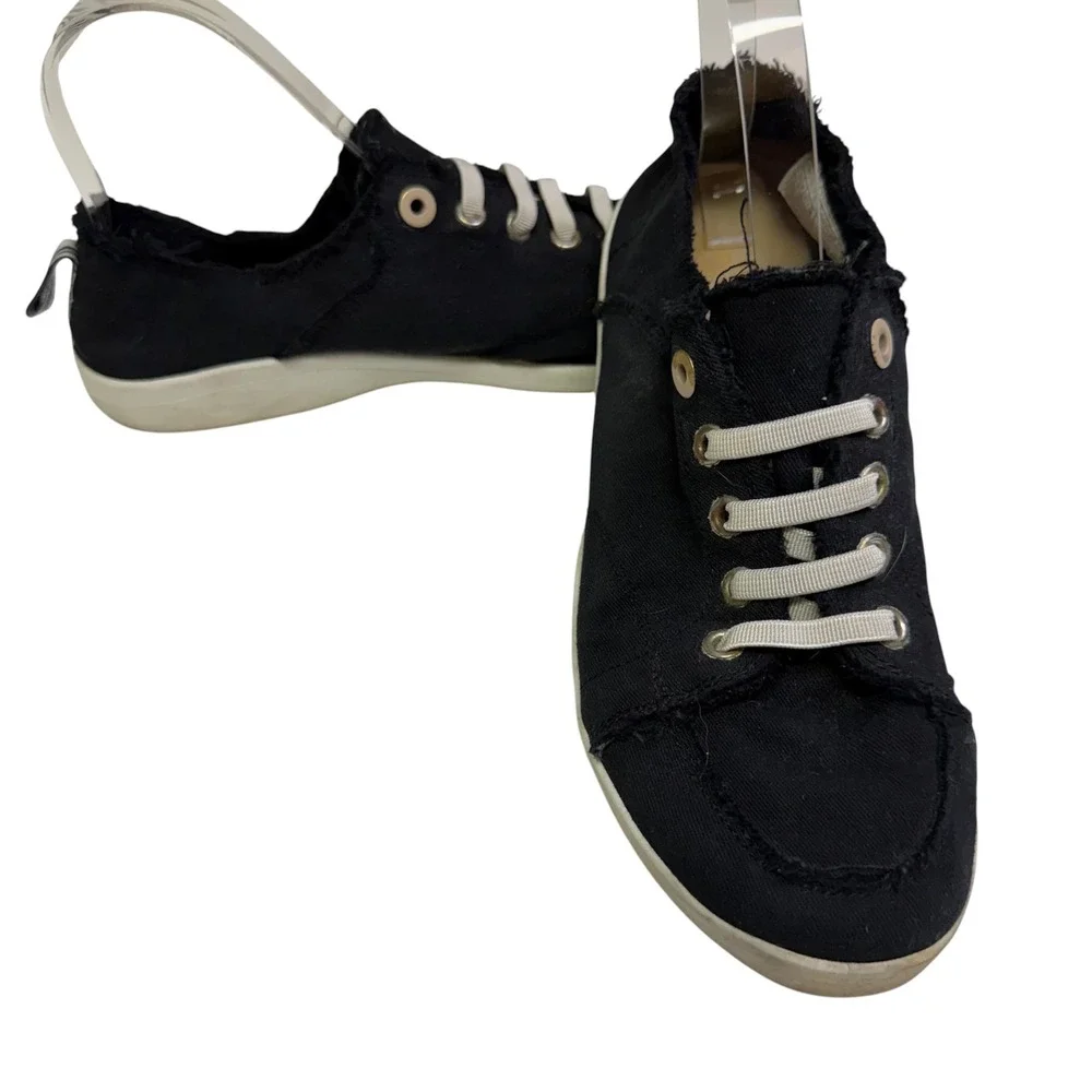 Vionic‎ Women 8.5 Black Pismo Canvas Slip On Sneakers Casual Raw Edge Vegan